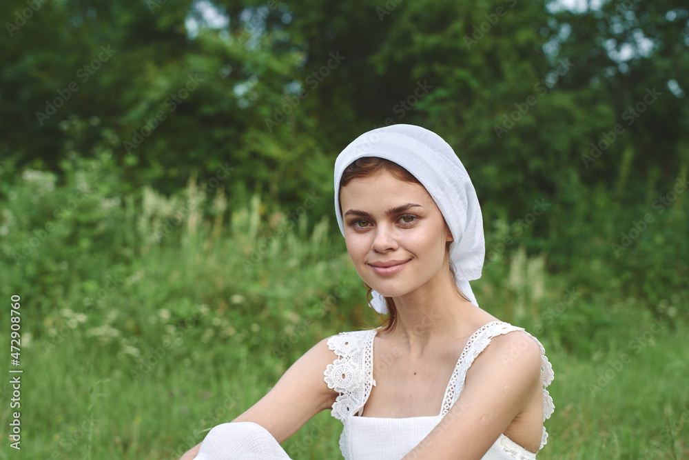 cheerful woman outdoors in the garden countryside ecology nature cheerful woman outdoors in the garden countryside ecology nature