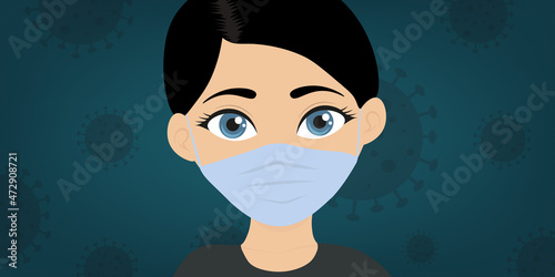 Young woman wearing a mask on a cyan background.