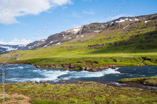 River Fjardara in Seydisfjordur fjord in Iceland