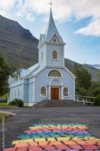 The church in town of seydisfjordur in Iceland photo