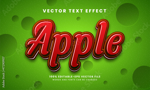 Apple 3D text effect. Editable text style, suitable for fruit product needs.