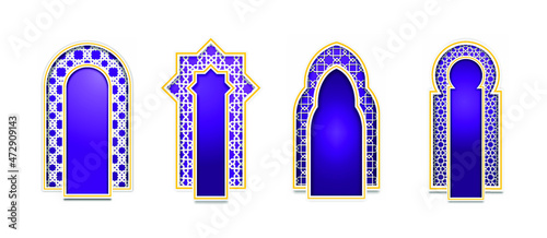 Islamic gate of the mosque vector illustration of elegant purple and yellow design 