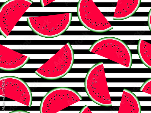 Sweet watermelon slice vector seamless pattern print illustration.