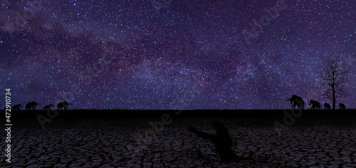 Panorama blue night sky milky way and star on dark background.