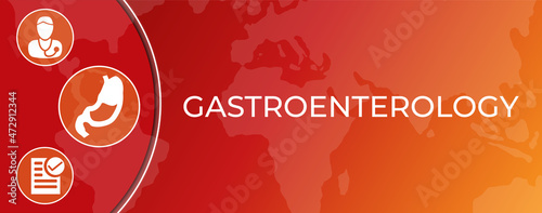 Gastroenterology Banner Bacground Design with Stomach and Doctor Icons