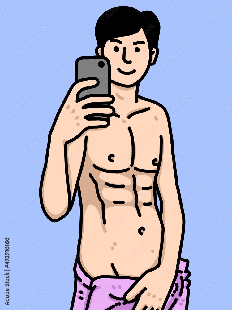 Fototapeta premium cute man cartoon on blue background