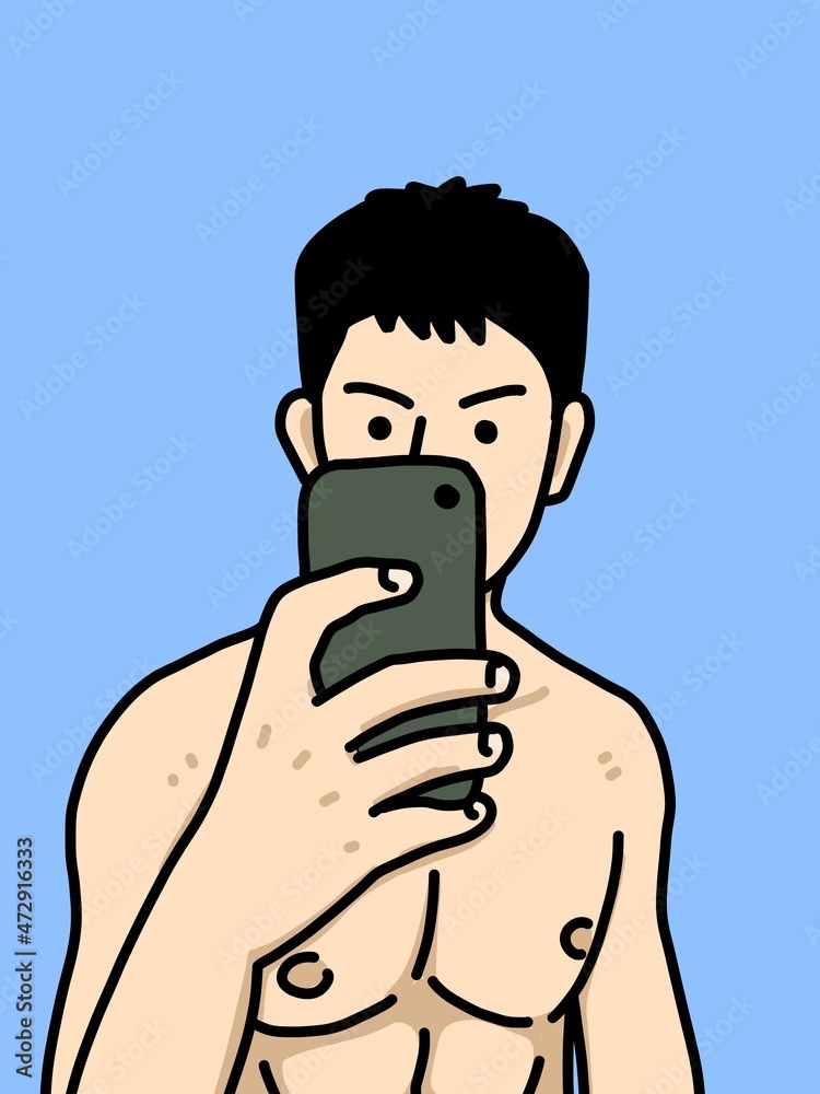 Fototapeta premium cute man cartoon on blue background