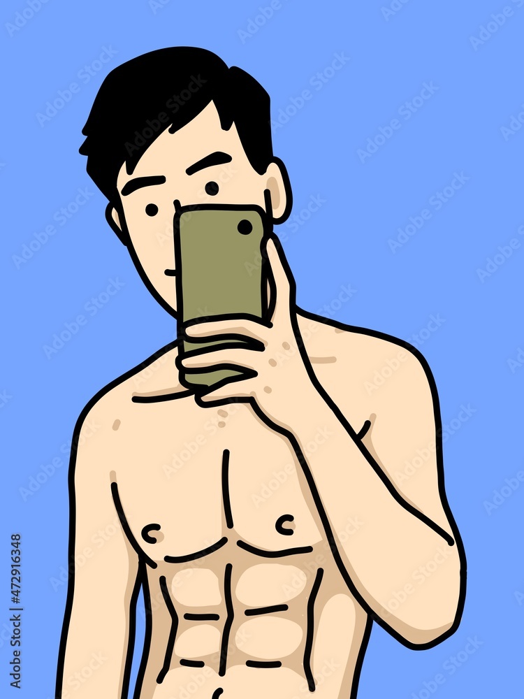 Fototapeta premium cute man cartoon on blue background