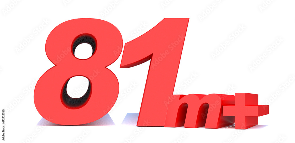 81M or 81 million followers thank you 3d word on white background 81M or 81 million followers thank you 3d word on white background