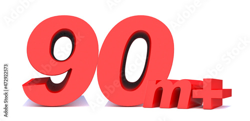 90M or 90 million followers thank you 3d word on white background photo