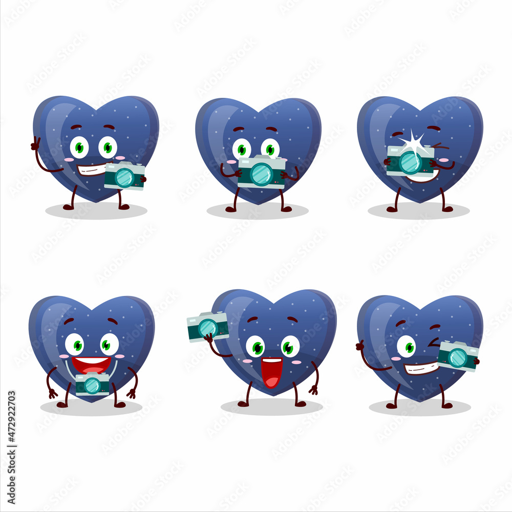 Photographer profession emoticon with blue love gummy candy cartoon character