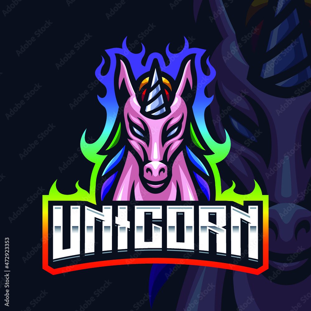 Unicorn Head Mascot Gaming Logo Template