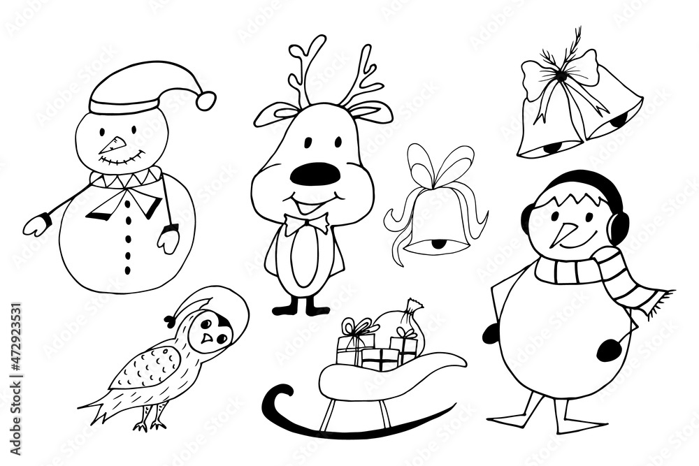 Fototapeta premium Doodle Cute Christmas Vector Elements Collection