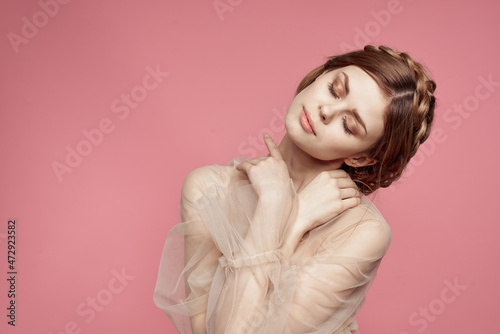 pretty woman in dress posing charm glamor isolated background