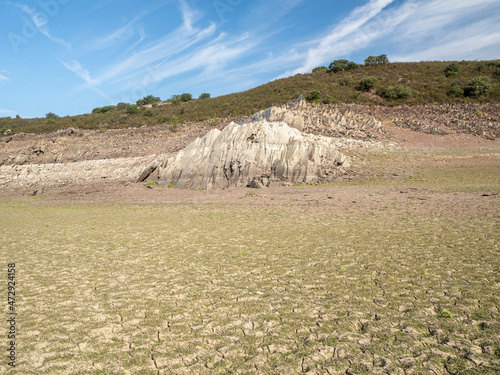 Record low water level of shrinking ricobayo reservoir in spain.