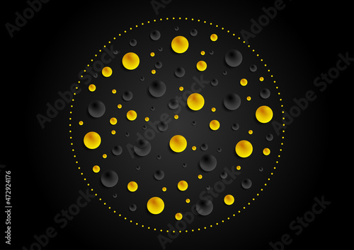 Black and yellow glossy beads abstract geometric background. Vector design