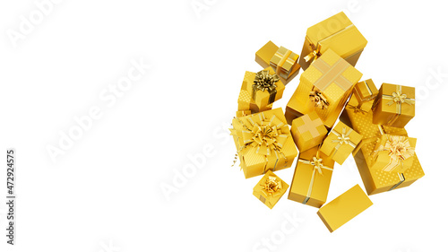 gold pile of presents for xmas or black friday give-away  isolated - object 3D illustration