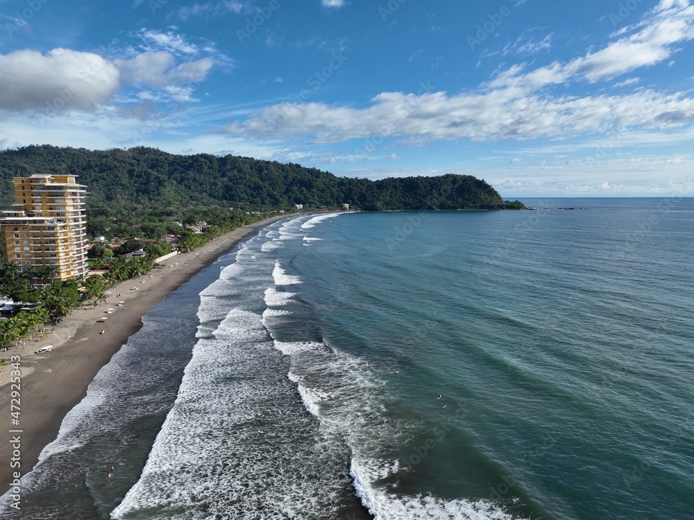 Aerial view of Jaco Beach in Costa Rica, surfing beach and paradise