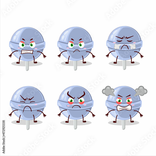 Sweet blueberry lolipop cartoon character with various angry expressions