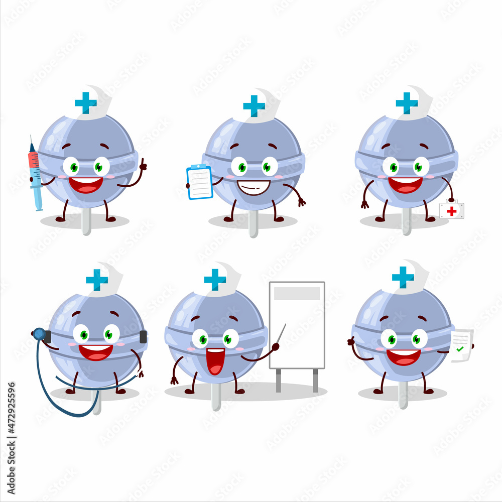 Doctor profession emoticon with sweet blueberry lolipop cartoon character Doctor profession emoticon with sweet blueberry lolipop cartoon character