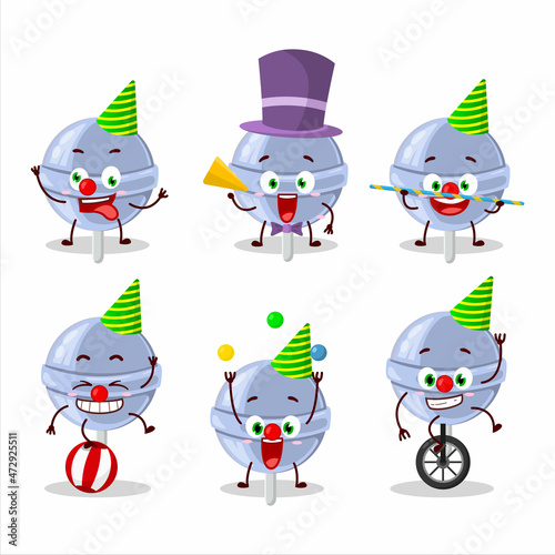 Cartoon character of sweet blueberry lolipop with various circus shows