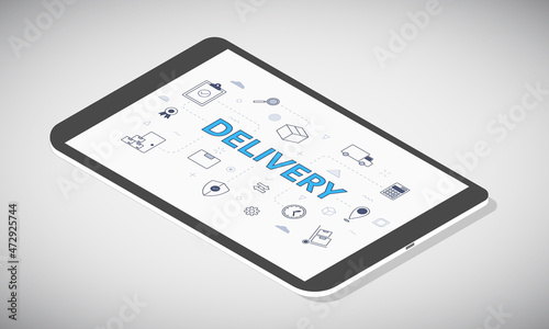 delivery concept on tablet screen with isometric 3d style
