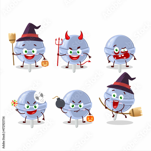 Halloween expression emoticons with cartoon character of sweet blueberry lolipop