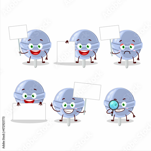 Sweet blueberry lolipop cartoon character bring information board