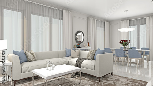 Interior of living room 3D rendering