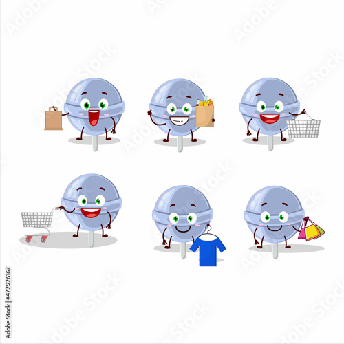 A Rich sweet blueberry lolipop mascot design style going shopping