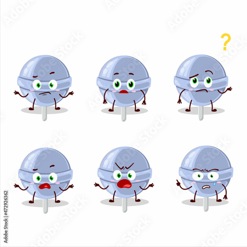 Cartoon character of sweet blueberry lolipop with what expression