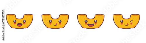 cute macaroni cartoon mascot vector illustration, with different facial expressions. suitable for icons, logos, menus, prints, labels, stickers