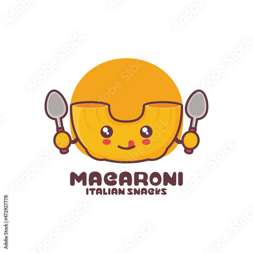 cute macaroni cartoon mascot vector illustration, suitable for, logos, prints, labels, packaging, stickers