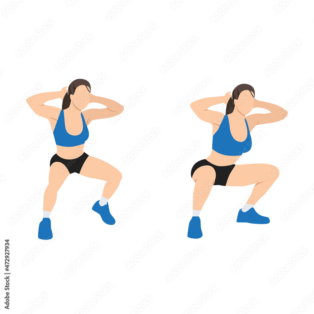 Woman doing Duck walks. squat exercise. Flat vector illustration isolated on white background Woman doing Duck walks. squat exercise. Flat vector illustration isolated on white background