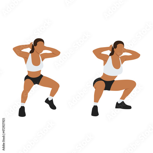 Woman doing Duck walks. squat exercise. Flat vector illustration isolated on white background