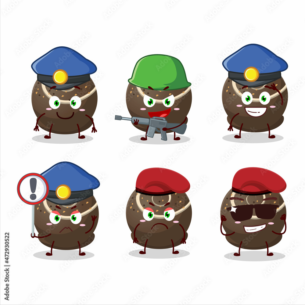 A dedicated Police officer of truffle chocolate candy mascot design style A dedicated Police officer of truffle chocolate candy mascot design style
