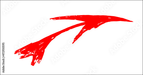 Red sketch arrow grunge. Drawn by hand with a brush. Vector.