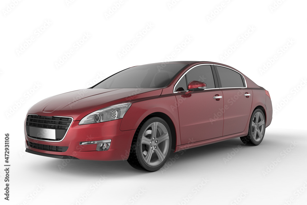 Red car on white background mockup