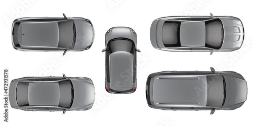 Top view car on white background mockup