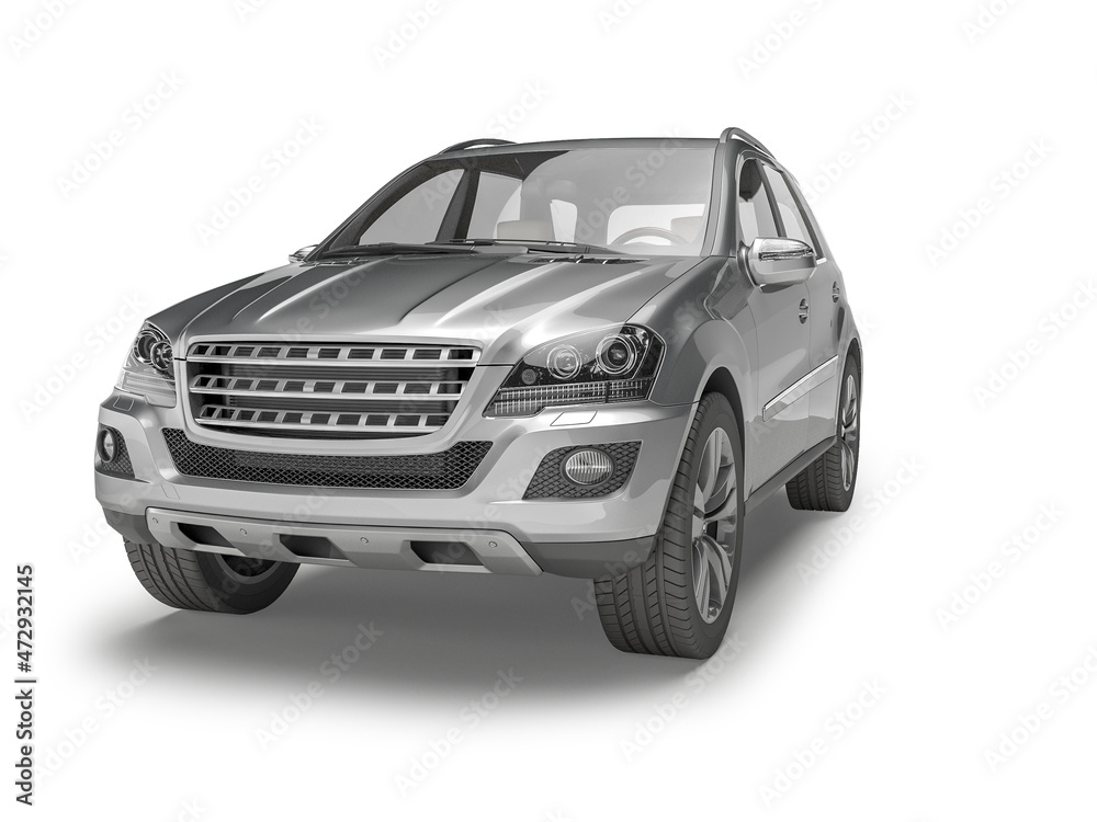 Silver Suv car on white background mock up