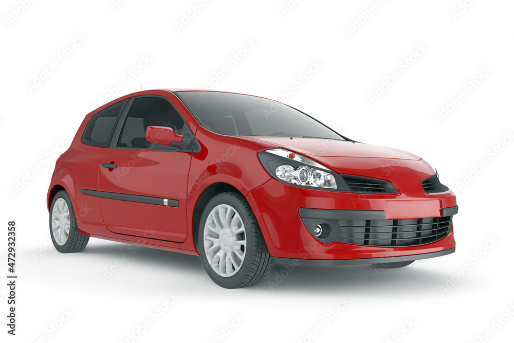 Red small car on white background mock up