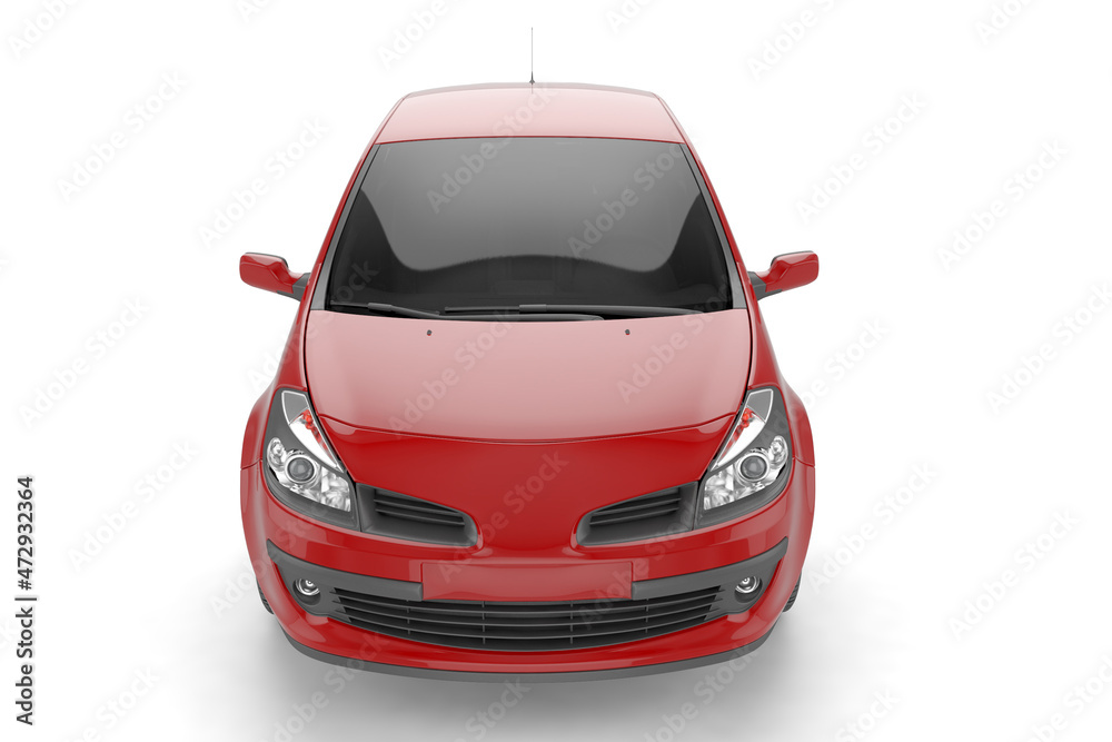 Red small car on white background mock up Red small car on white background mock up
