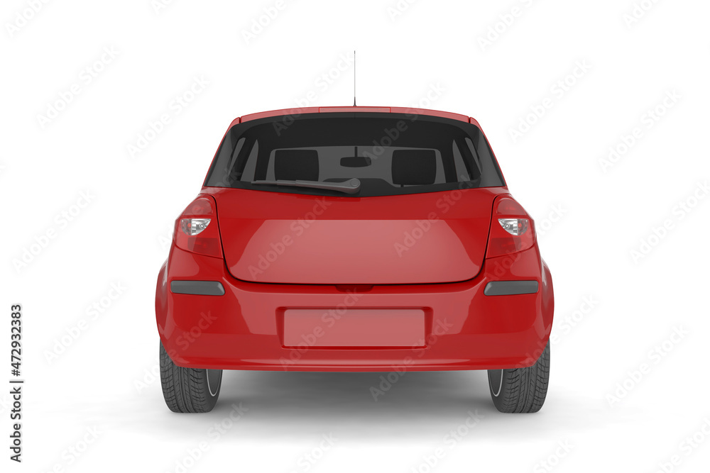 Fototapeta premium Red small car on white background mock up