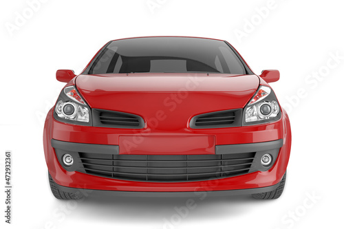 Red small car on white background mock up