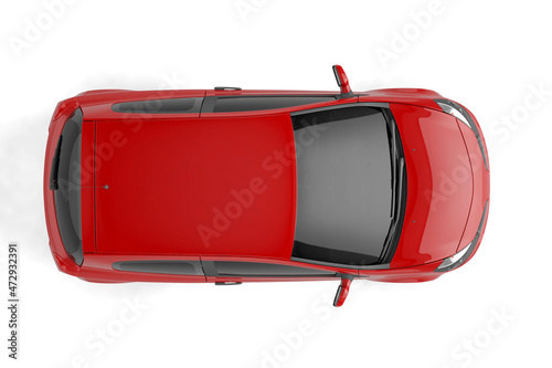 Red small car on white background mock up
