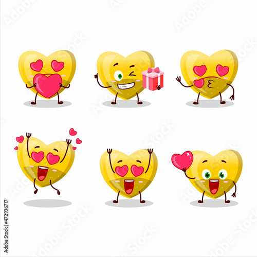 Yellow love gummy candy cartoon character with love cute emoticon