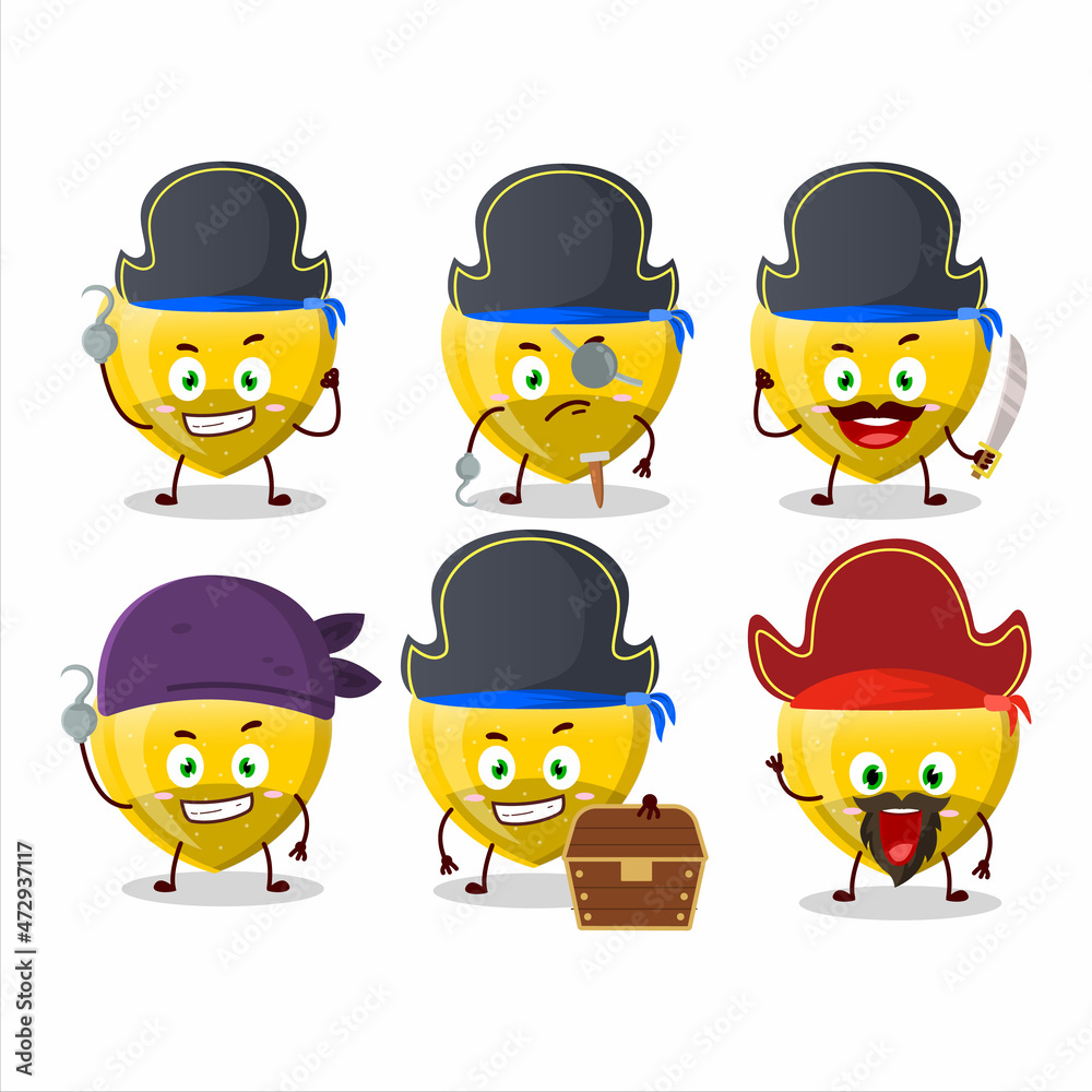 Cartoon character of yellow love gummy candy with various pirates emoticons
