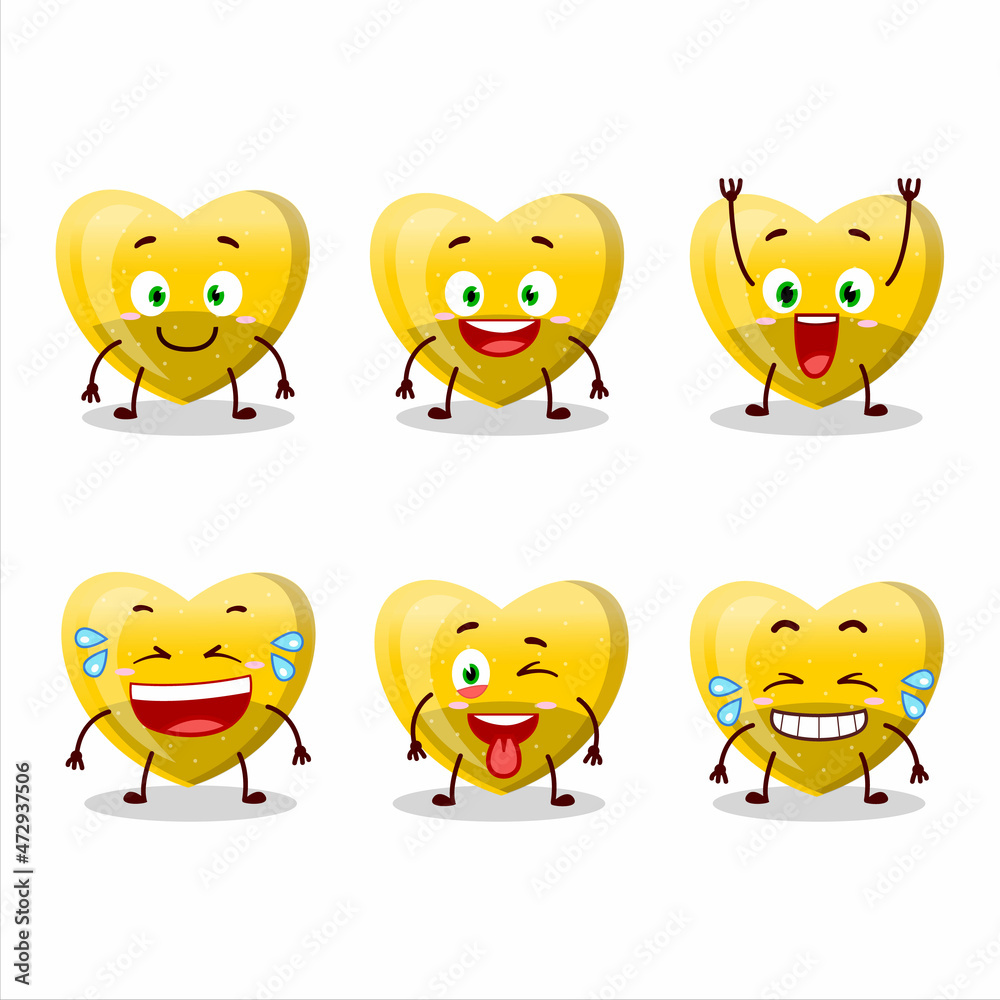 Cartoon character of yellow love gummy candy with smile expression Cartoon character of yellow love gummy candy with smile expression