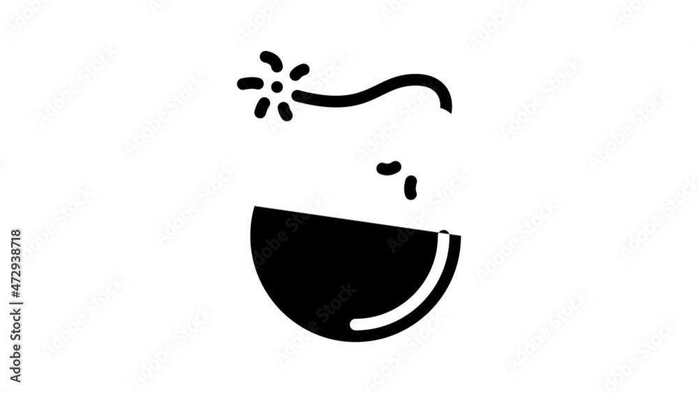 Pirate Sea Robber glyph icon animation. Pirate Ship Floating In Ocean And Flag, Hat And Compass, Weapon And Saber, Treasure Chest And Drink Barrel