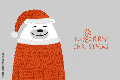 Christmas card with santa bear for your design